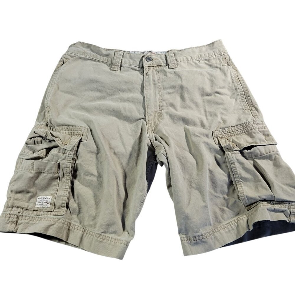 Signature by Levi Cargo Shorts Mens 34 Beige Multi Pocket Khak Utility